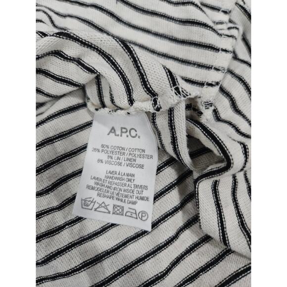 A.P.C White And Black Striped Short Sleeve Knit Top Shirt Linen Size L - Picture 3 of 6